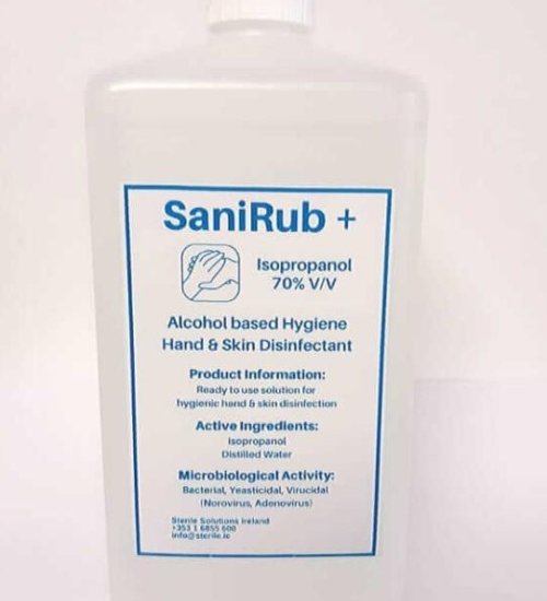SaniRub 70% Alcohol hand sanitiser and skin disinfectant - Residue free - 1 litre bottle