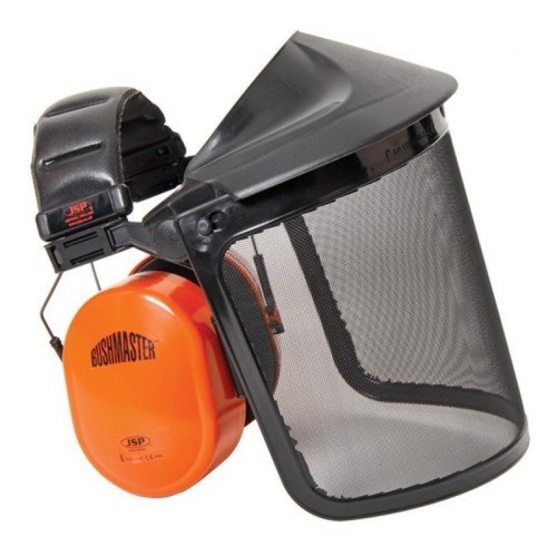 Bushmaster with 20cm polycarb mesh visor - Ear defenders with visor - Strimmer and chainsaw
