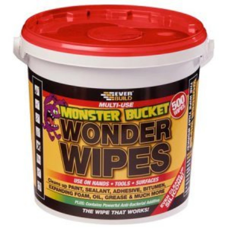 Everbuild wonder wipes multi use trade wipe tub of 500 monster bucket antibacterial